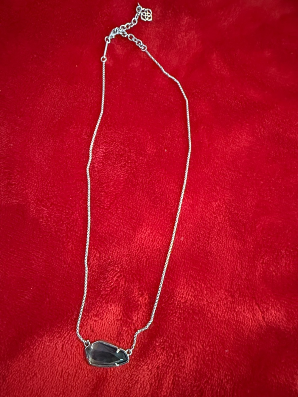 Kendra Scott Silver Necklace with Gray Stone Pendant